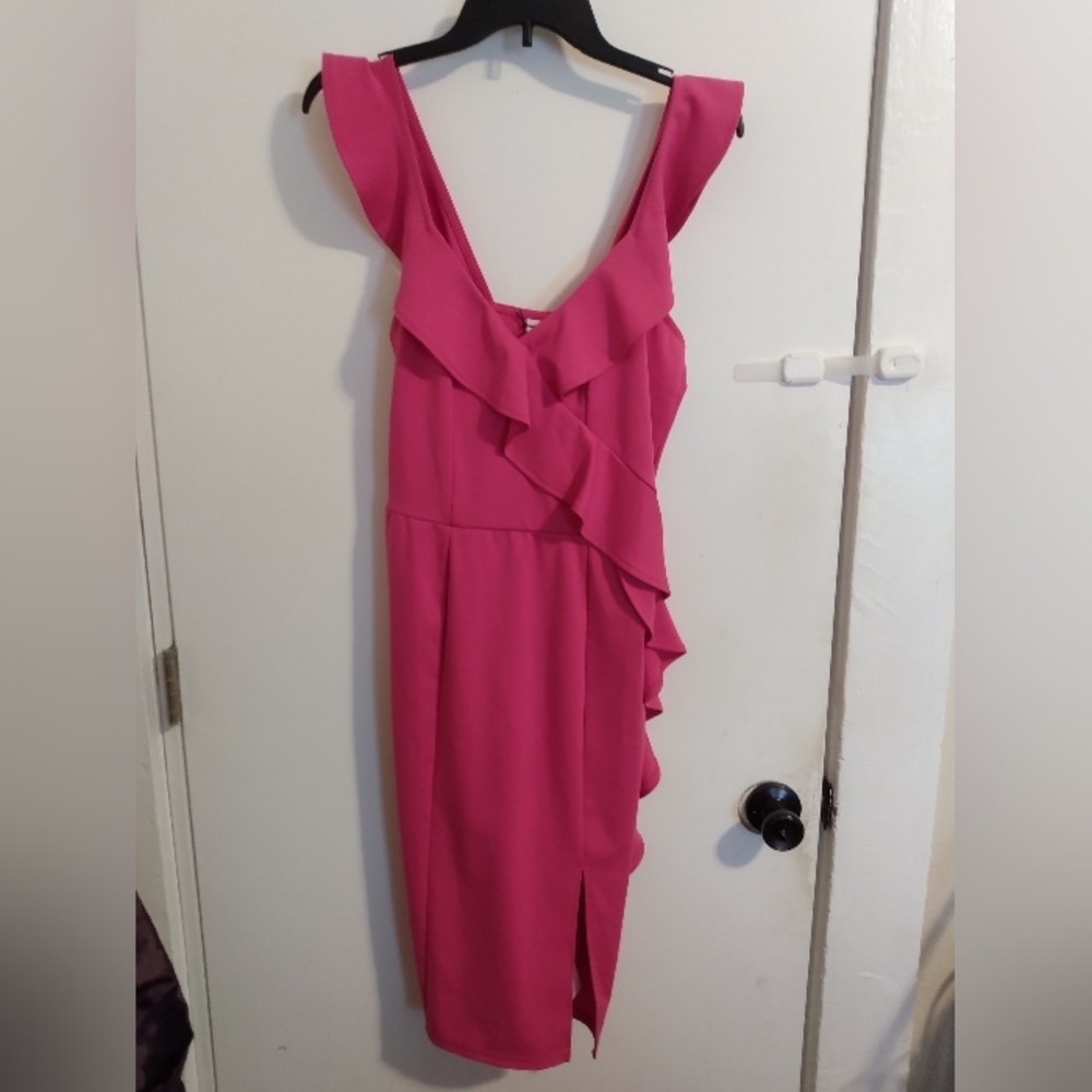 Pink Lascana Women's Size 4 Sleeveless Dress With Ruffle Accent